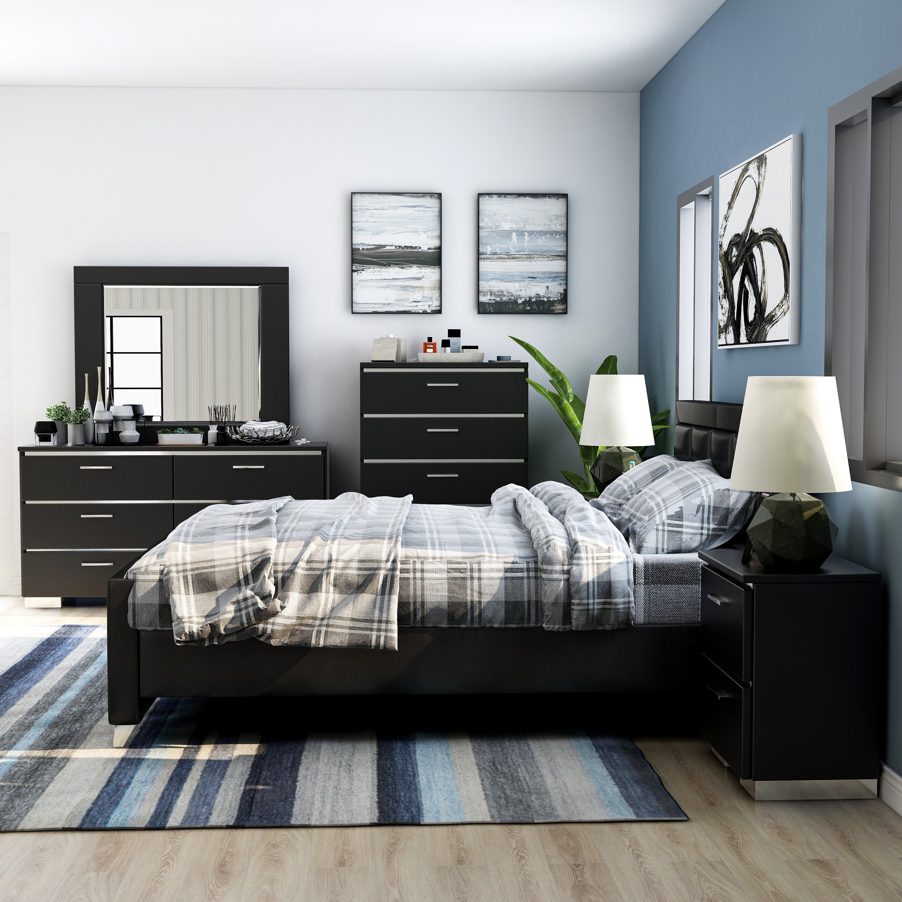 Furniture of America Zuir Contemporary Black Faux Leather Padded 6