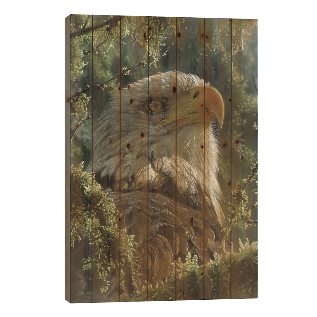 Bald Eagle - High And Mighty - Vertical Print On Wood by Collin Bogle - Multi-Color
