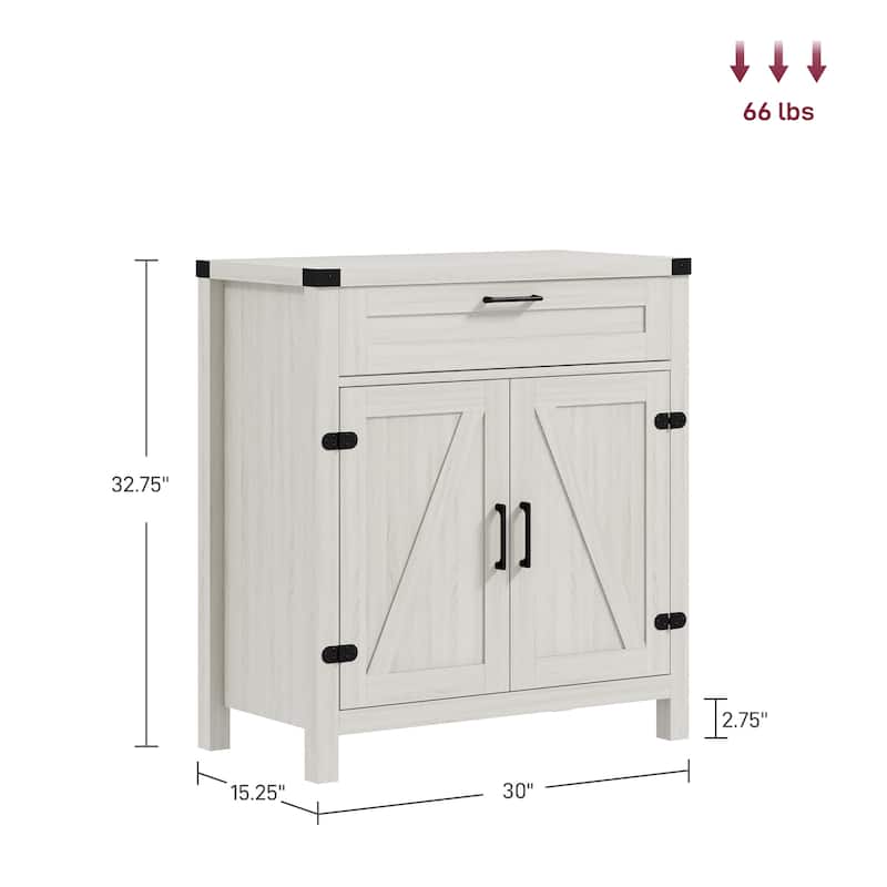 30" Magnetic Doors Storage Buffet Cabinet with Drawer and Adjustable Shelf Kitchen or Dining Room - 30" W x 15.25" D x 32.75" H