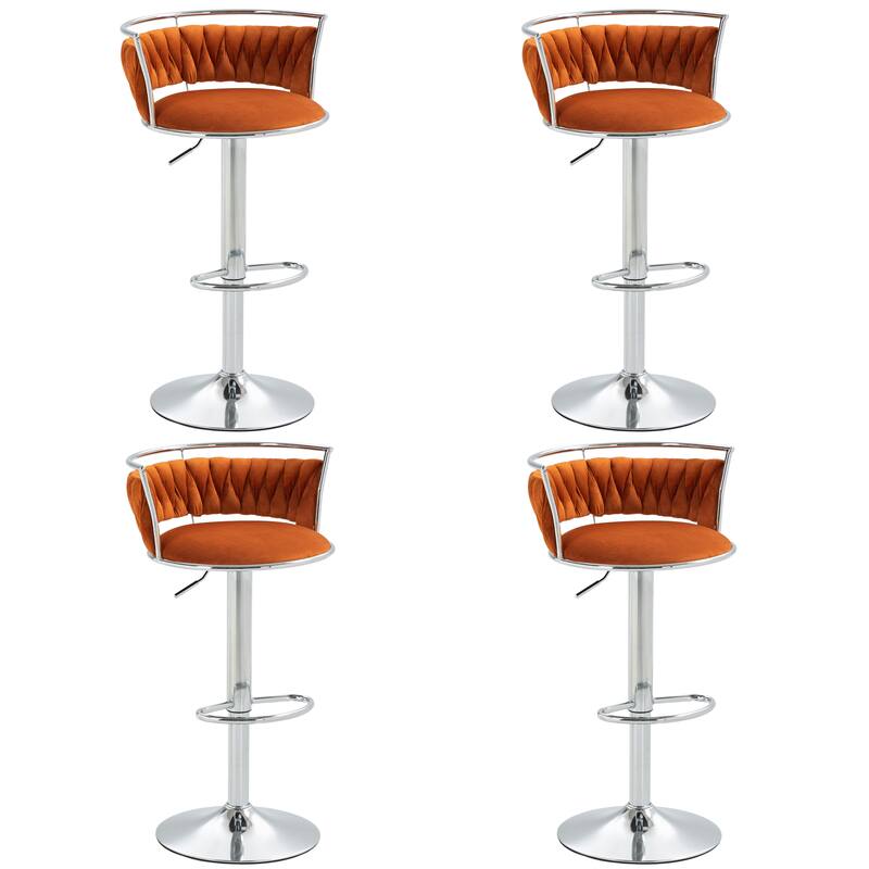 Velvet Upholstered Adjustable Bar Stool Swivel Counter Chair Set of 2