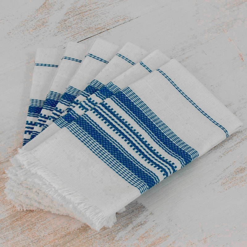 Novica Handmade Cheerful Kitchen In Blue Cotton Napkins (Set Of 6)