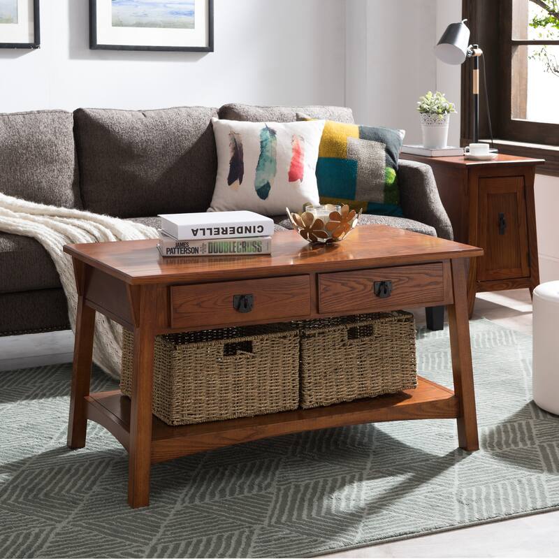 Leick Home Mission Two Drawer Coffee Table with Shelf - Russett Brown