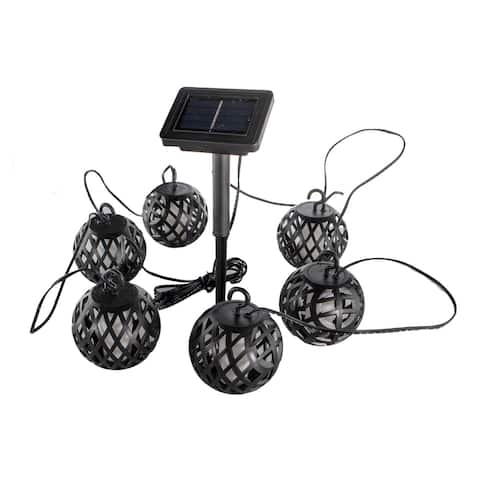 Solar Powered Rattan Ball Flickering Flame Effect LED String Globe Hanging Lantern Lights for Outdoor Garden Cafe Porch Decor