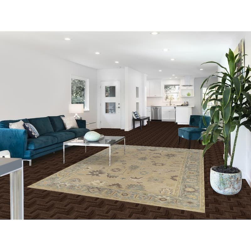 Earth Tone Oushak Style Area Rug Handmade Floral Wool Carpet - 6'2" x 9'0"