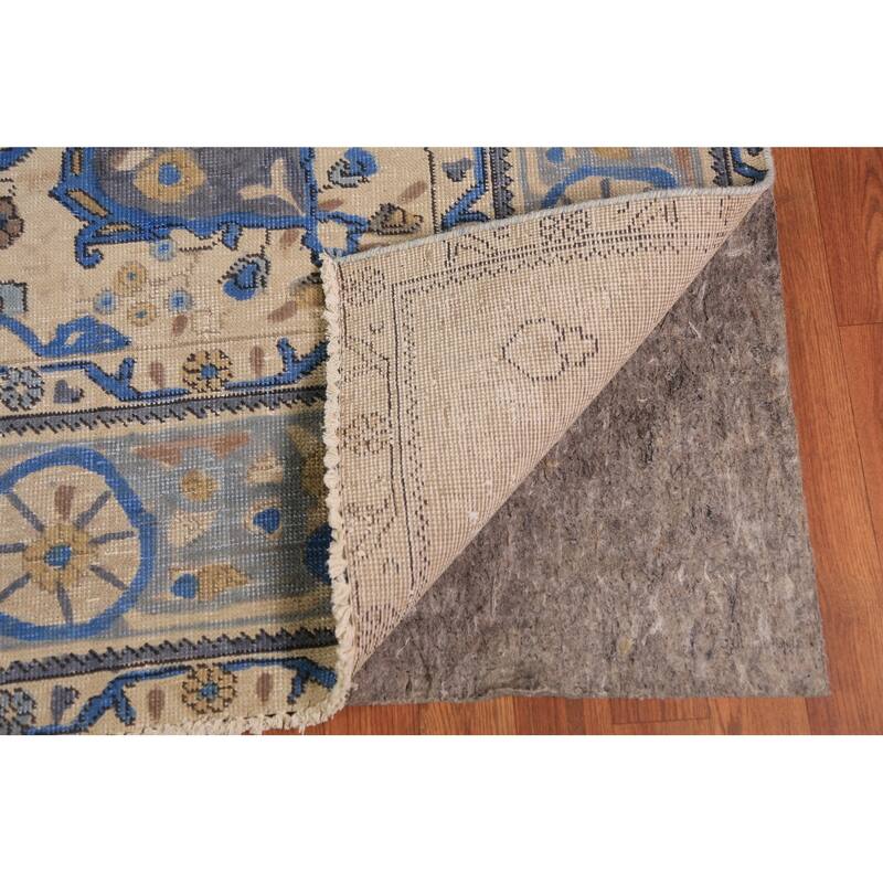 Blue Tabriz Persian Area Rug Oriental Floral Hand-Knotted Wool Carpet - 7'10"x 10'9"