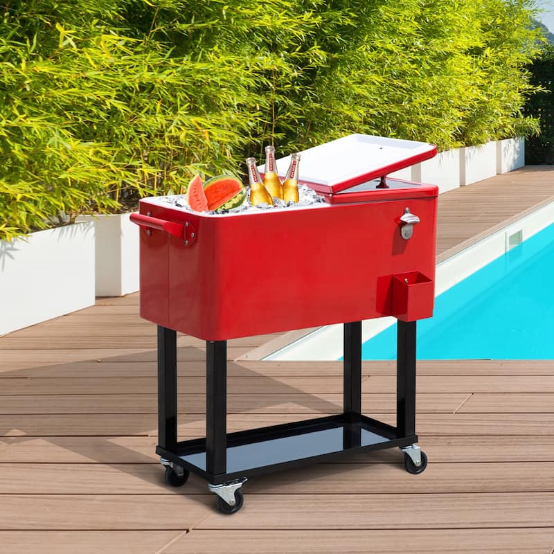 Outsunny 80-quart Red Portable Rolling Patio Drink Cooler Ice Chest - Red