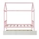 preview thumbnail 11 of 10, Pink Twin Size Solid Wood House Bed Frame with Trundle and Roof for Kids, Boys and Girls