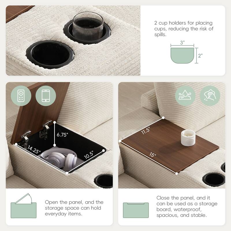 140" Corduroy U-Shaped Modular Sectional Sofa with Storage Ottoman & Console,and USB Charger, Cup Holders & 30" Wide Seats
