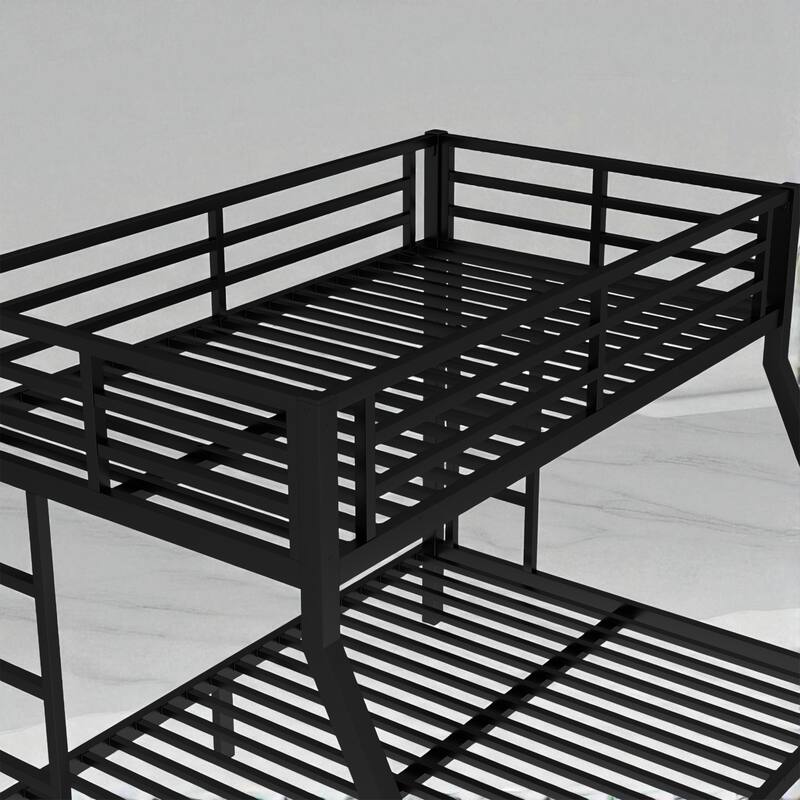 Metal Twin over Full Bunk Bed, Space-Saving, Noise-Reduced, No Box Spring Needed, Black for Teens and Adults