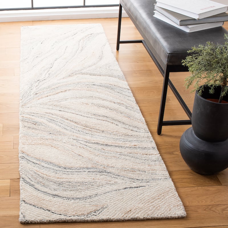 SAFAVIEH Handmade Metro Draginja Abstract Wool Rug - 2'3" x 10' Runner - Ivory/Grey