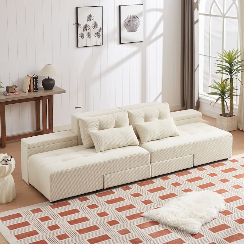 94'' Corduroy 3-in-1 Convertible Sofa with Storage