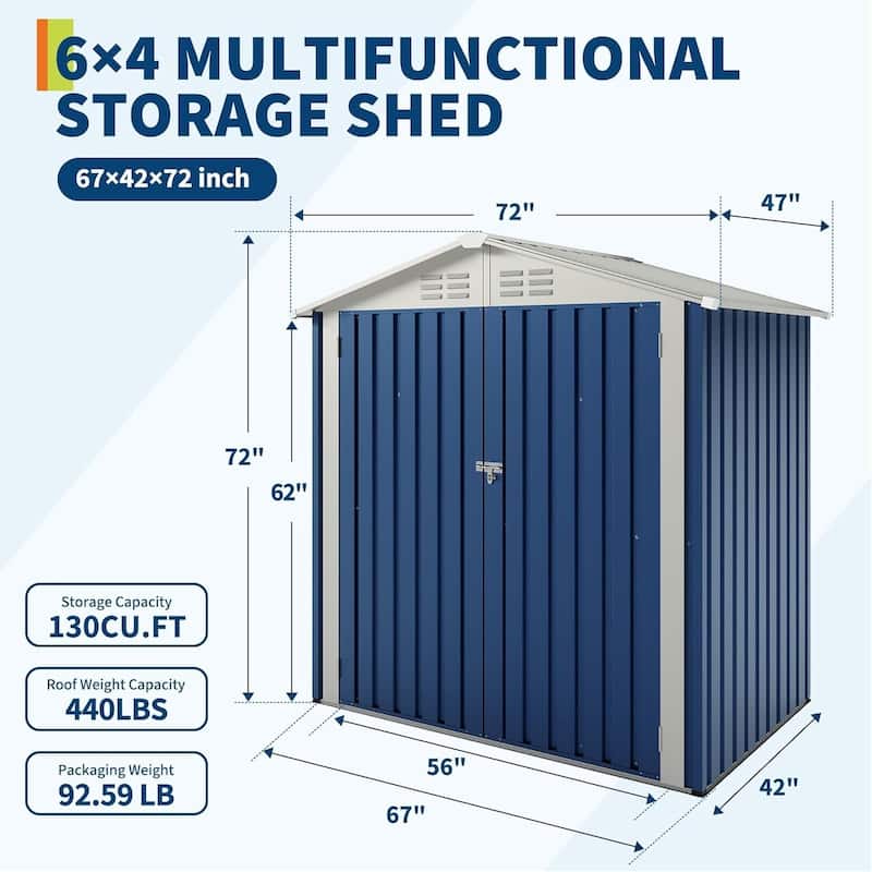6×4FT Storage Shed Metal Tool Garden Shed for Garden, Backyard, Patio