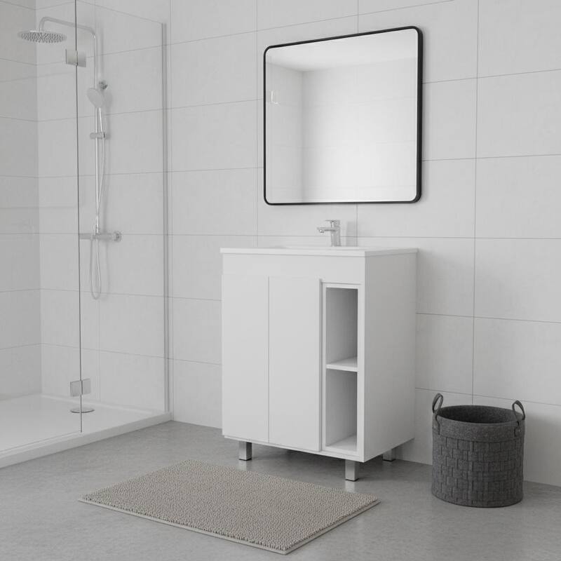 HomeRoots 24" White Wood Freestanding Double Door Bathroom Vanity With Sink - 24.00 in. x 34.00 in. x 17.90 in. - 24.00 in. x 34.00 in.  x 17.90 in. - Polished - White