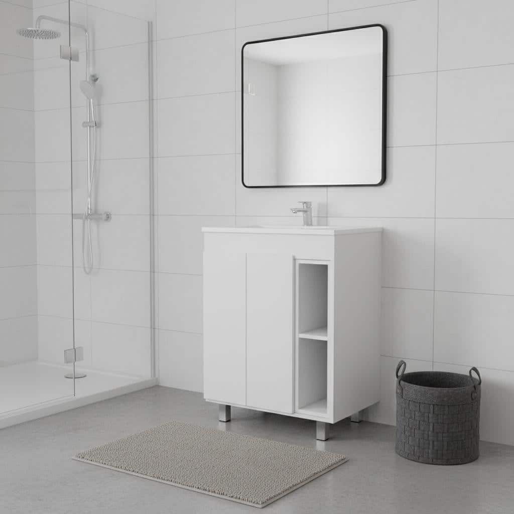 HomeRoots 24" White Wood Freestanding Double Door Bathroom Vanity With Sink - 24.00 in. x 34.00 in. x 17.90 in.