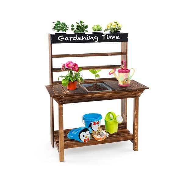 slide 2 of 8, Wooden Potting Bench Table Outdoor Mud Kitchen with Solid Fir Wood Frame - 28" x 16" x 36" (L x W x H) Kids