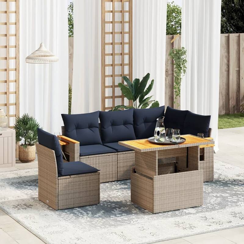 vidaXL Patio Sofa Set with Cushions Outdoor Furniture 6/7 Piece Poly Rattan - Grey - 21.7 x 24.4 x 27.2