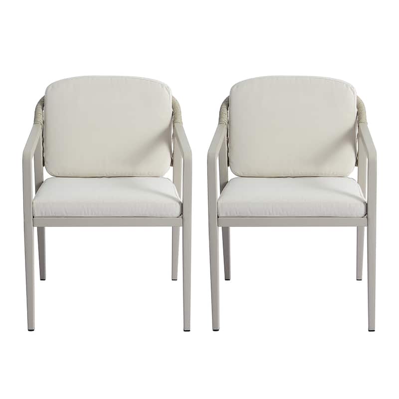 Beige Grey Outdoor Rattan Dining Chairs Set of 2 with Iron Frame, Side Chair Reception Chair Leisure Chair - Beige Grey