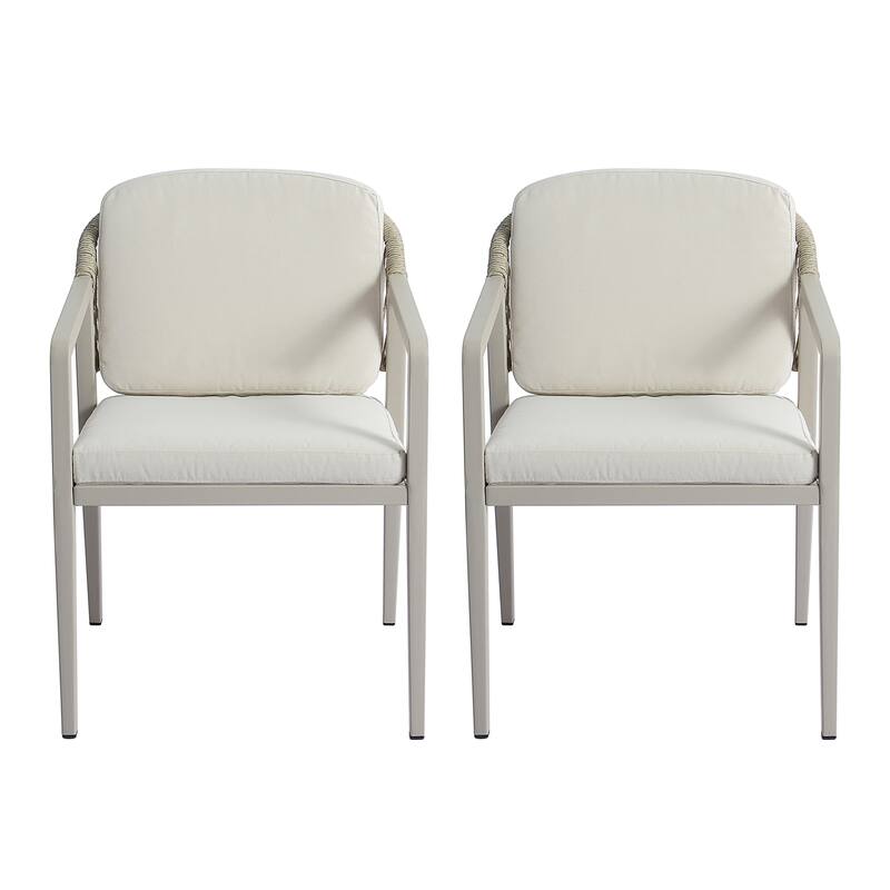 Roomfitters Outdoor Wicker Rattan Dining Chairs with Waterproof Cushions, Patio Armchairs Set of 2, Grey and Beige