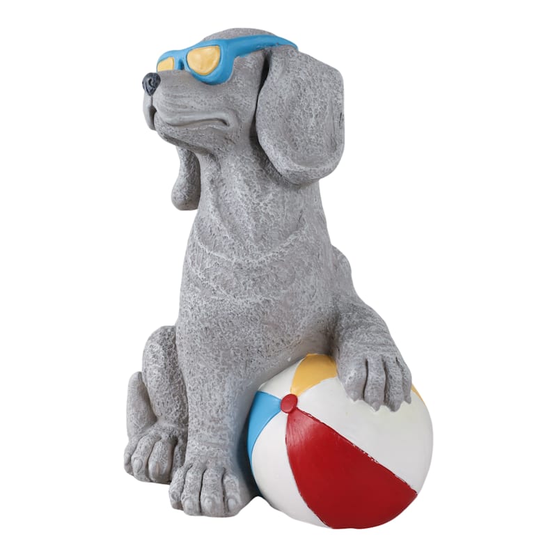 Polyresin Garden Statuary Playful Dog Sunglasses Beach Ball - 18" Gray