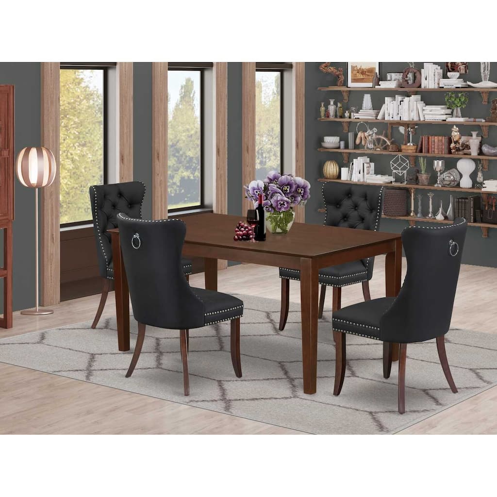 5-Piece Rectangular Mahogany Finish Solid Wood Top-Upholstered Dining Room Set-Seats 4