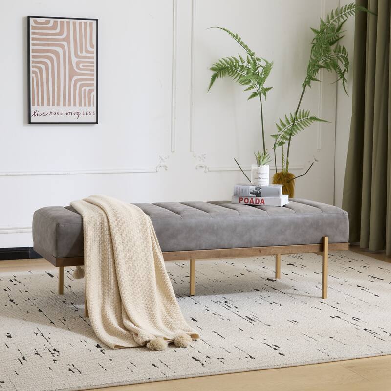Christopher Knight Home - Sunfay Modern Channel Tufted Bench with Gold Base for Stylish Home Accents