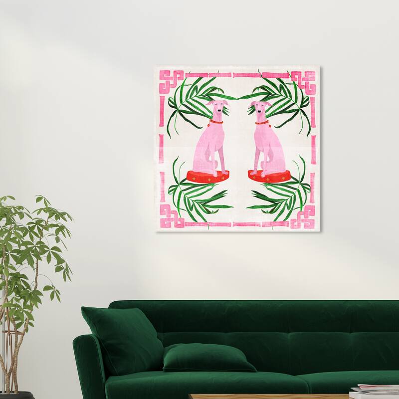 Wynwood Studio Canvas Animals Pink Hound Dogs Pink and Modern & Contemporary Wall Art Canvas Print - 30 x 30