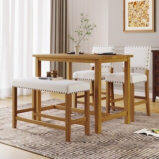 4-Piece Rustic Wooden Dining Table Set for 4, Wooden Rectangular Dining ...