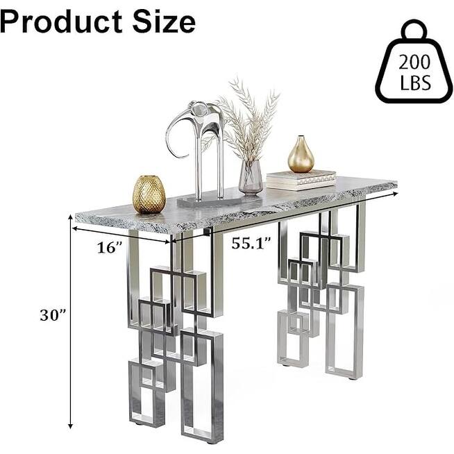 Modern Console Table 55 inch Sofa Table with High Gloss Top and Mirrored Metal Base for Entryway Living Room