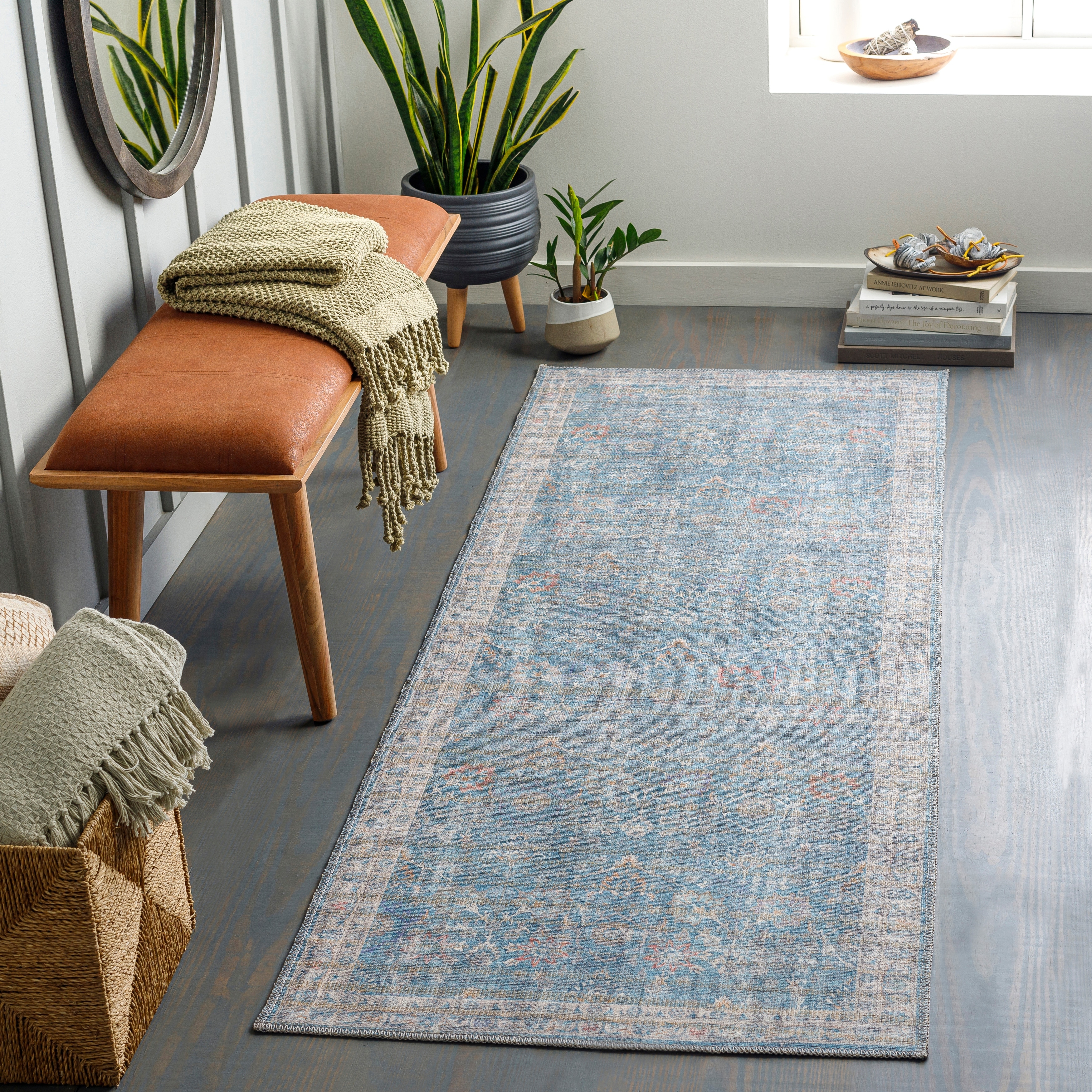 GEVES Blue Persian Area Rug Entryway Rugs for Bathroom Bedroom Kitchen 2’ X 3’ Doormats Accent Shag Rugs Washable Non-Slip Indoor Outdoor Use