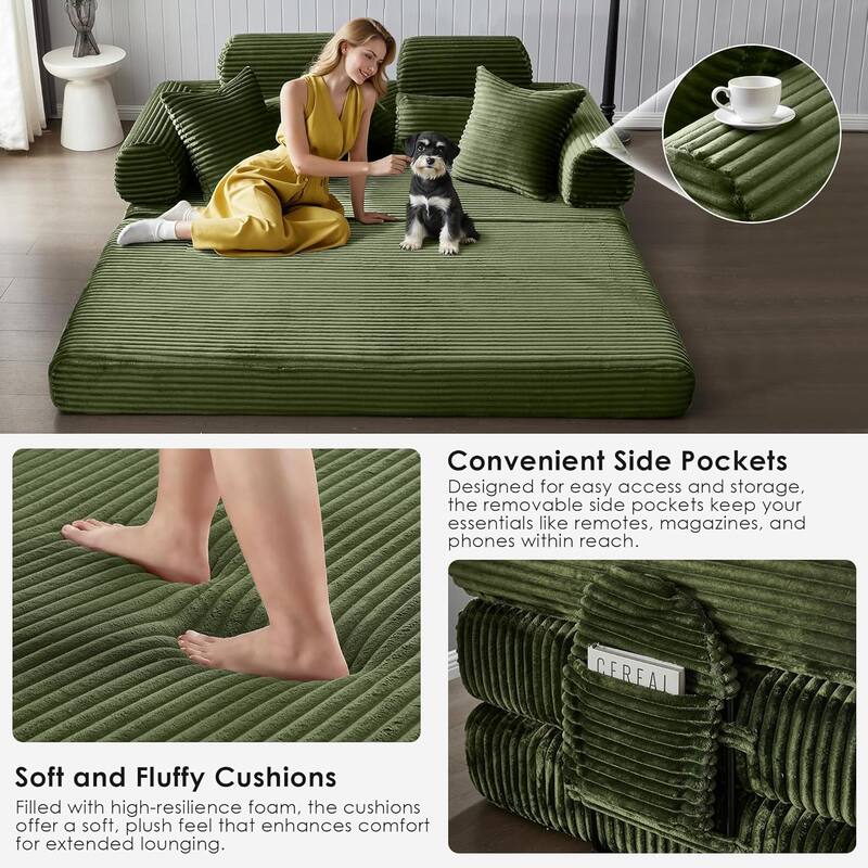 Convertible Sleeper Sofa Bed, 78.5" Corduroy Foldable Loveseat Sofa, King Size Floor Mattress Couch, No Assembly Required