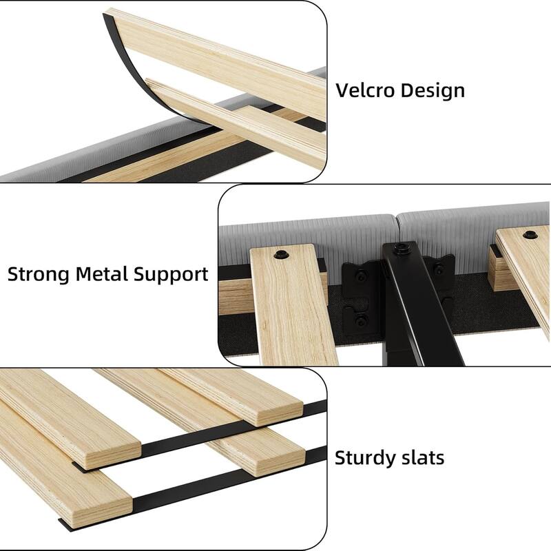 Platform Bed Frame with Upholstered Wingback Headboard
