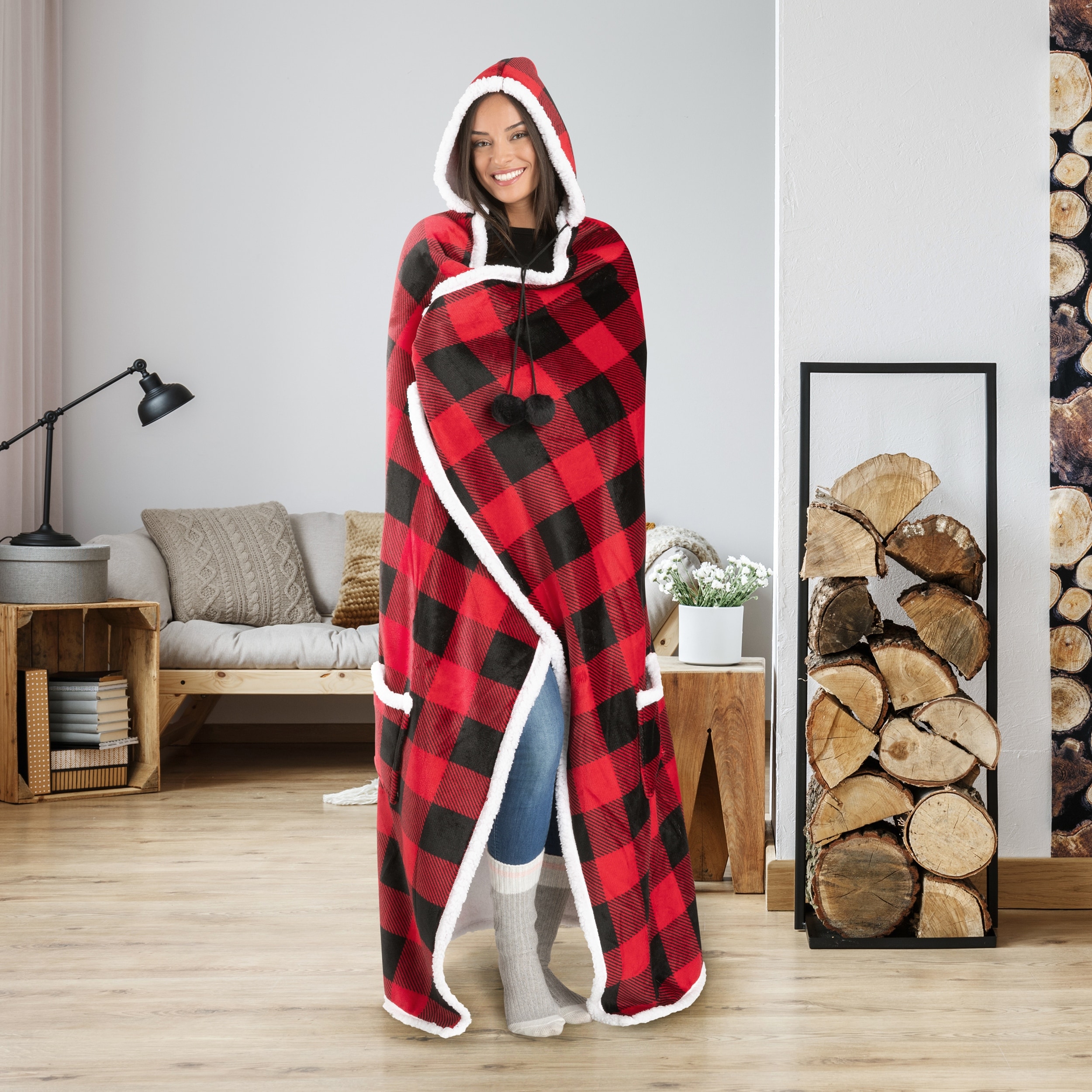 Red plaid top fleece blanket
