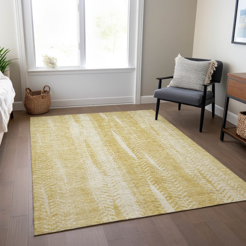 Machine Washable Indoor/ Outdoor Chantille Modern Imprints Rug - Gold - 8' x 10'
