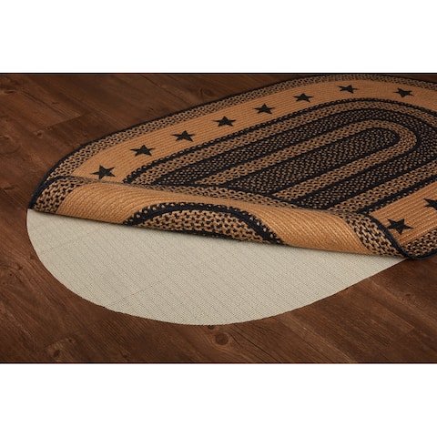 Farmhouse Jute Rug Oval Stencil Stars Border w/ Pad 36x60 - 3' x 5' Oval