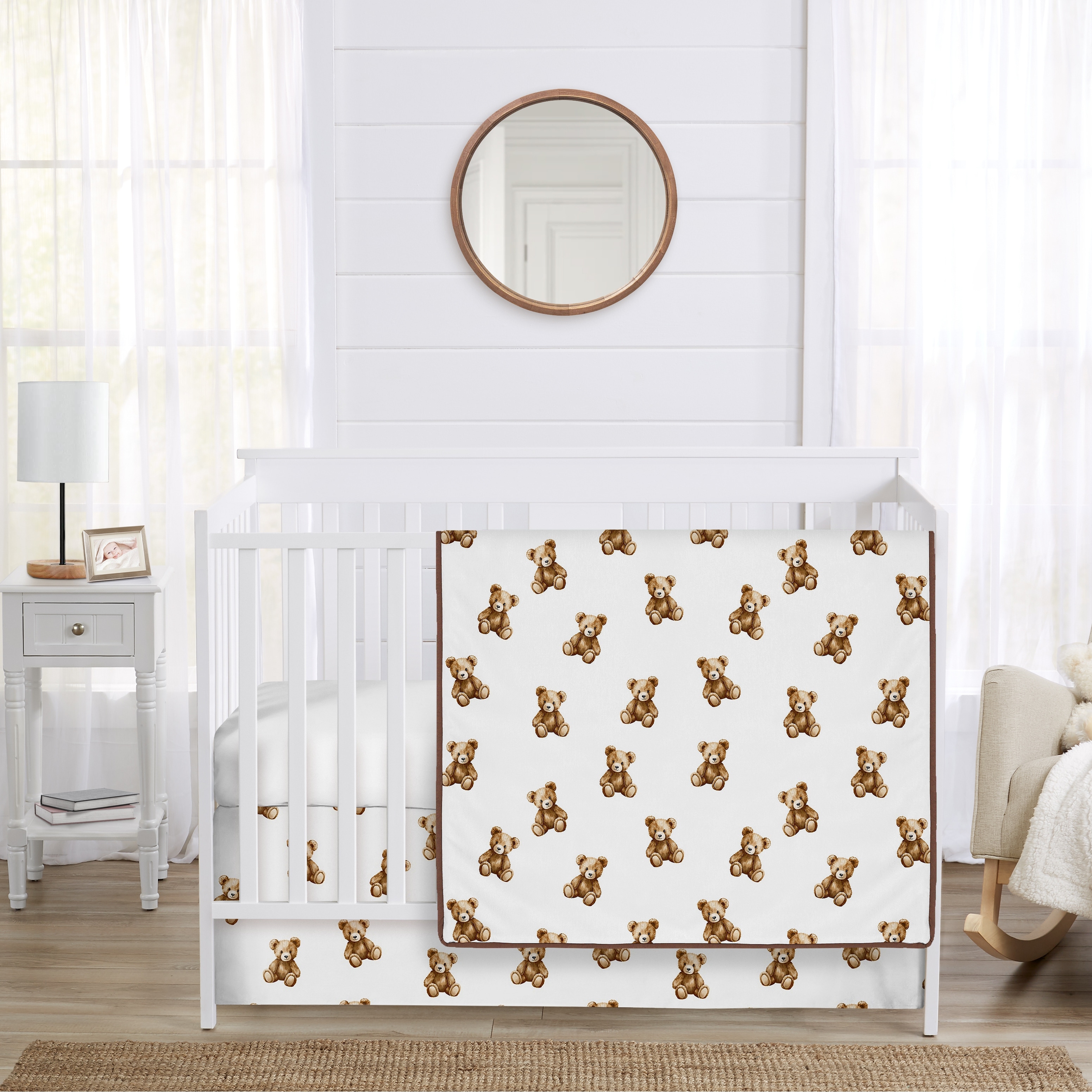 Sweet Jojo Designs Boho Teddy Bear Boy, Girl, Gender Neutral 3pc Nursery Crib Bedding Set -Brown, Watercolor Wholesome Aesthetic