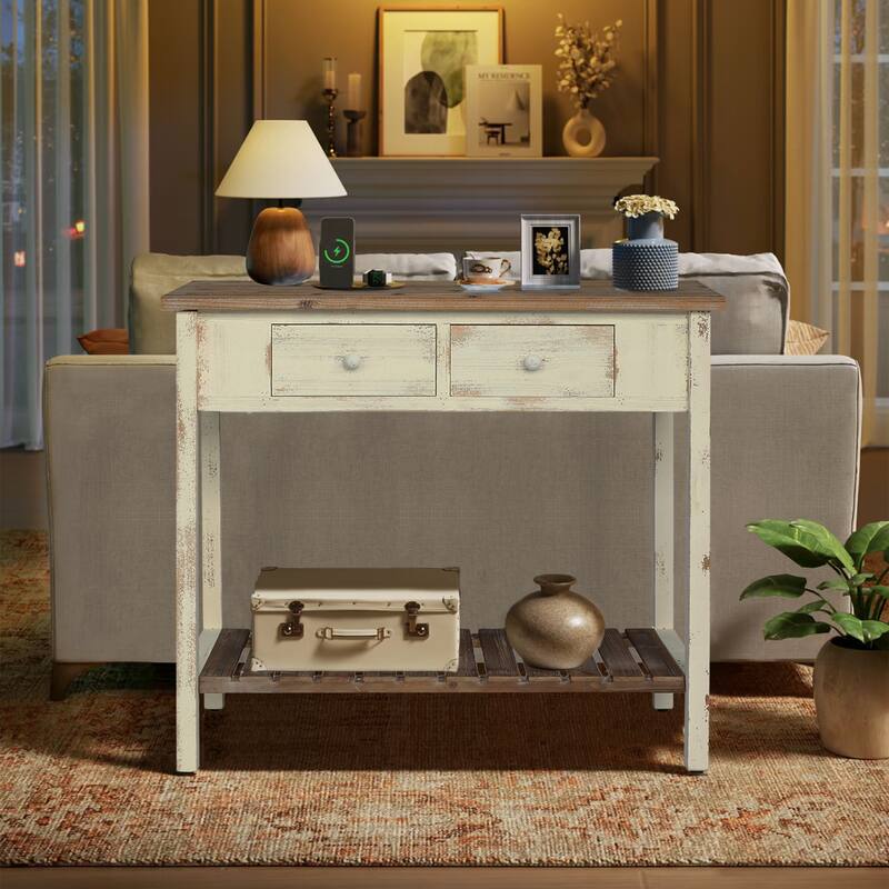 GDF Studio - Delaney Vintage Two-Drawer Console Table with Open Shelf