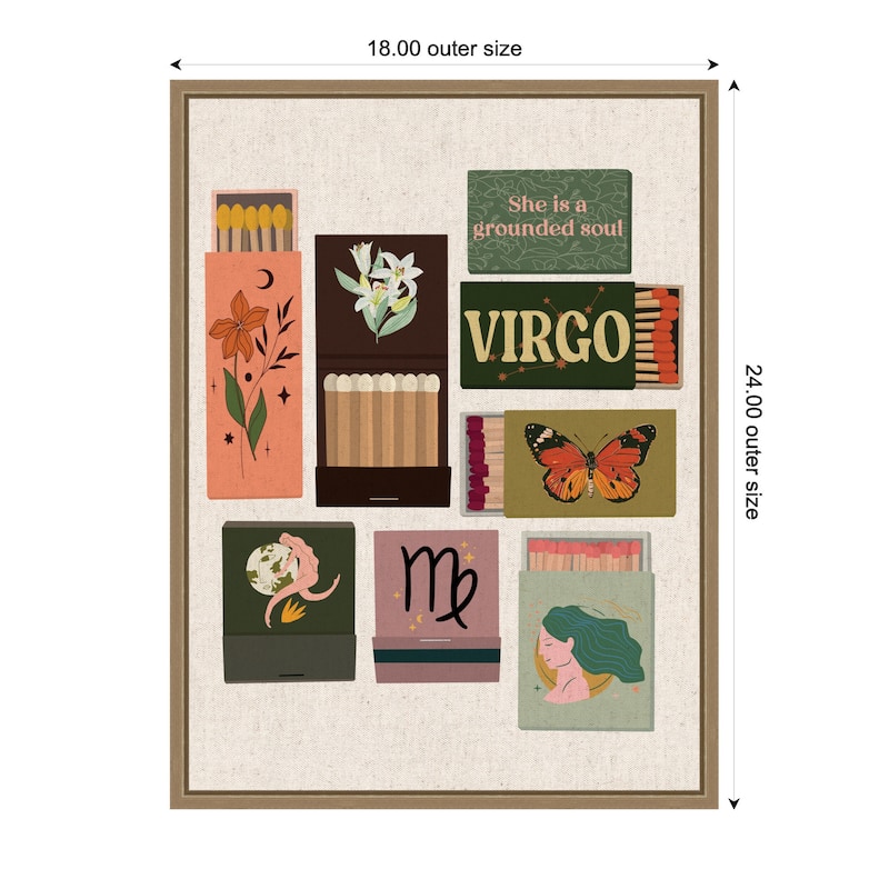 Kate and Laurel Virgo Matchbook Linen FC by Megan Ryan Framed Canvas Wall Art Print