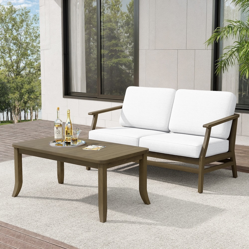 Teak Outdoor Patio Loveseat and Coffee Table Set (2-Piece)