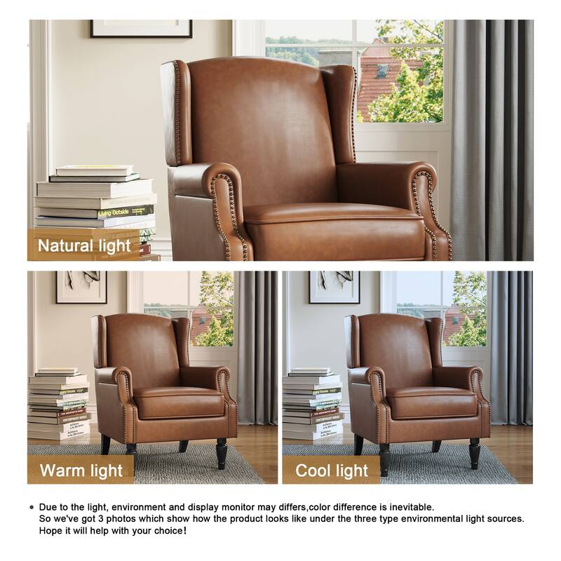 Wingback Accent Chair Nailhead Trim Living Room Reading Chair