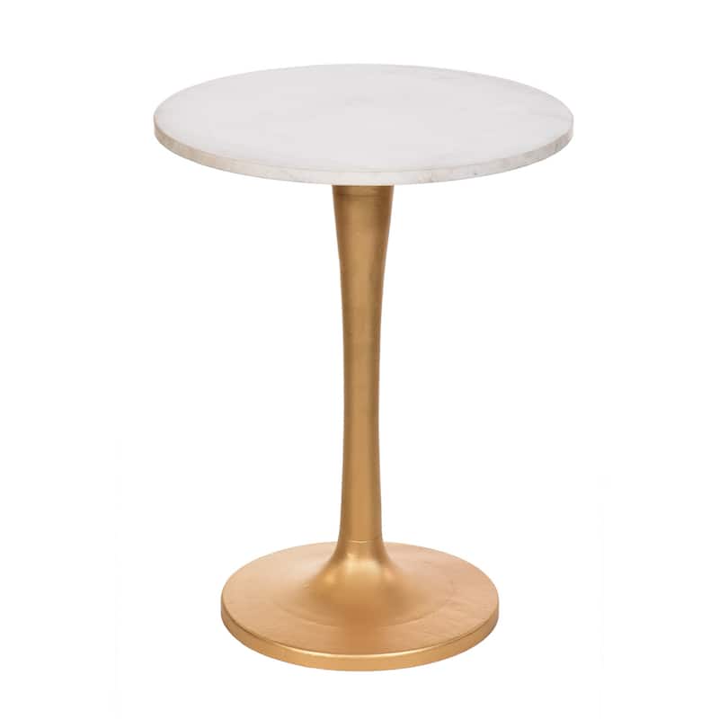 HomeRoots 19" Gold And White Marble Round End Table - 19