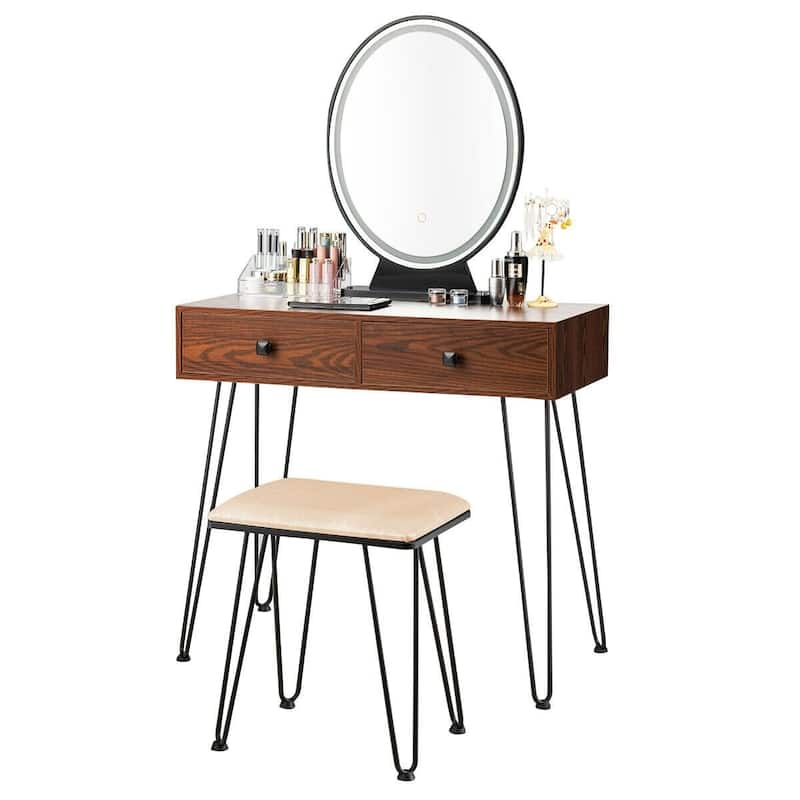 Industrial Makeup Dressing Table with 3 Lighting Modes - 31.5" x 16" x 53.5" (W x D x H)