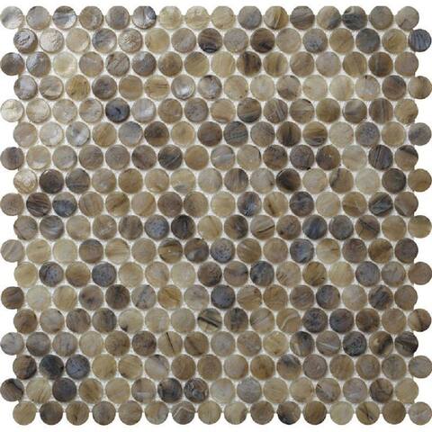 10 pack 12.2-in x 12.2-in Beige Penny Round Glass Mosaic Floor and Wall Tile (10.34 Sq ft/case)