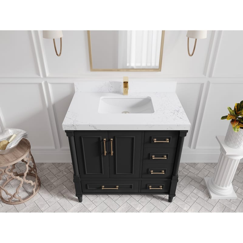Willow Collections 36 in. W x 22 in. D Aberdeen Center Sink Left Bathroom Vanity with Countertop - 2" Empira White - Black