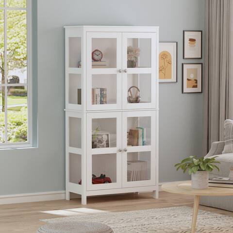 Kerrogee Tall Storage Display Cabinet with 4-Tier Shelf 2 Doors, White - 70.8"H