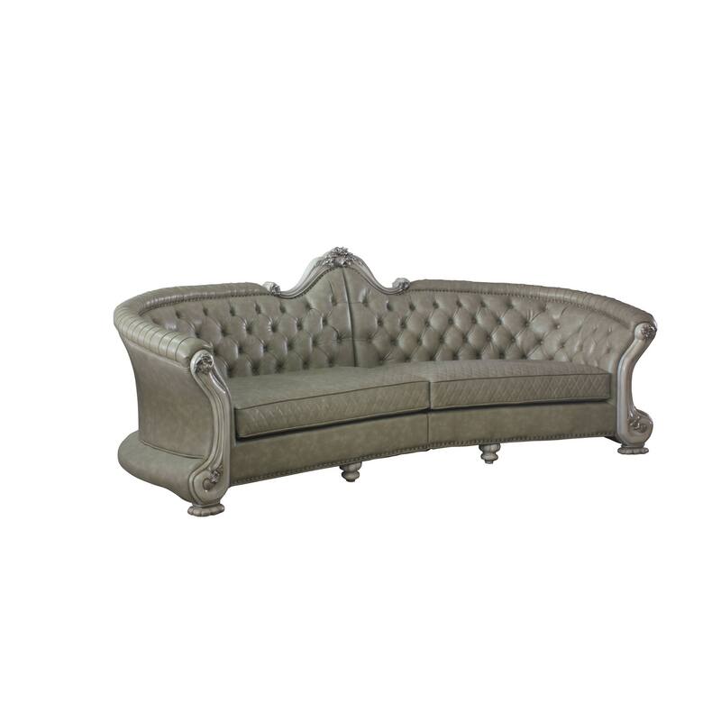 HomeRoots 113" Bone Faux Leather Sofa And Toss Pillows With White Legs - 113