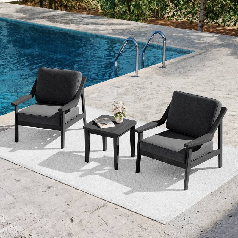 3-piece Teak Modern Cushioned Club Chairs Set Patio Bistro Set