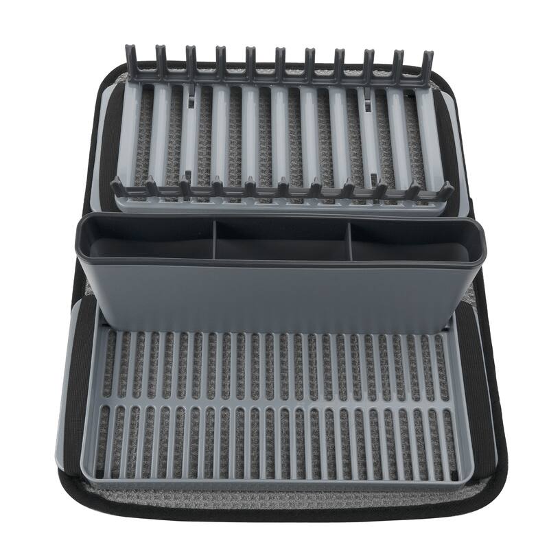 Outdoor Camping Gear Countertop Dish Rack Set with Sponge Drying Mat