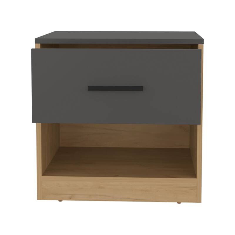 Modern Nightstand with Door and Shelf, Natural Oak and Gray Finish
