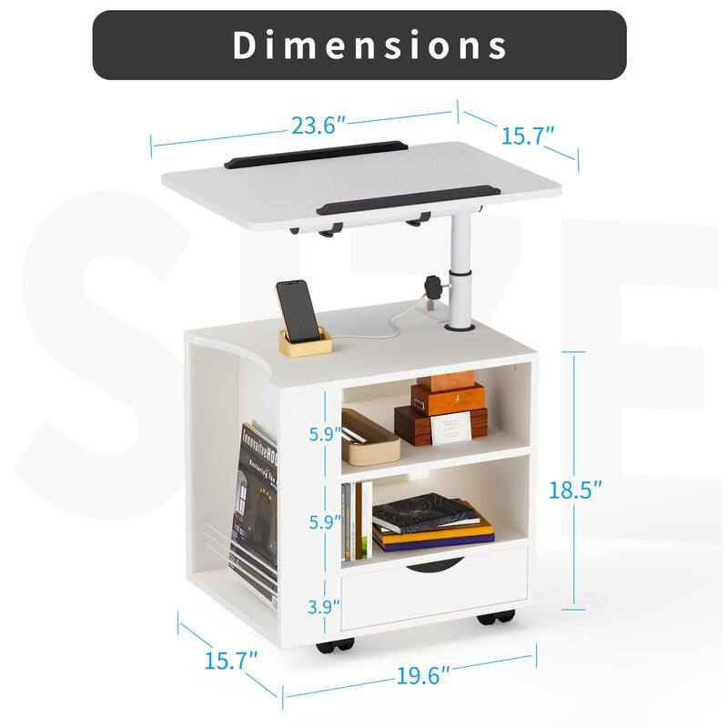 Manufactured Wood Led Nightstand With Charging Station, Adjustable Height