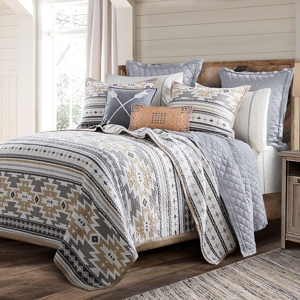 Paseo Road Desert Sage Aztec Western Bedding 3 Piece Reversible Quilt Set with Pillow Shams